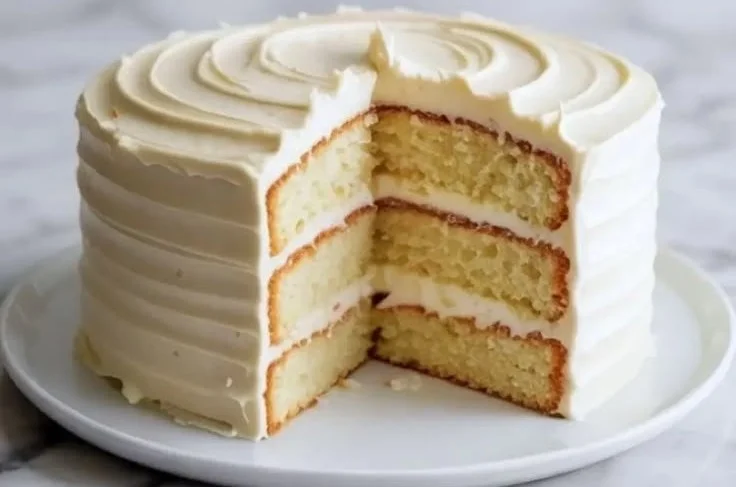 Delicious Coconut Buttercream Frosting on a cake