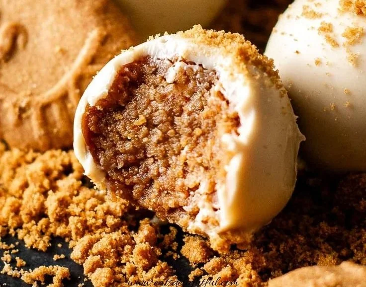 Delicious homemade cookie butter truffles on a decorative plate