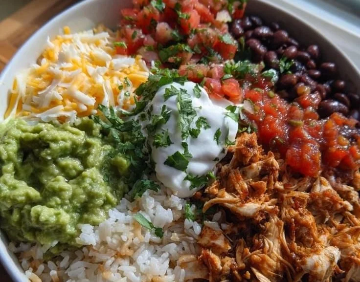 Homemade Copycat Chipotle Chicken Burrito Bowls with fresh ingredients