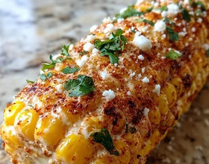 Freshly cooked corn on the cob served with butter and seasoning.