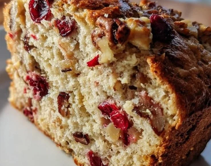 Homemade Cranberry Walnut Bread loaf with cranberries and walnuts