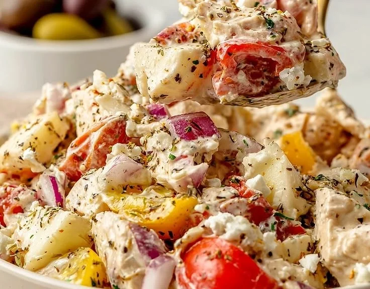 Creamy Italian Grinder Chicken Salad served in a bowl with fresh ingredients