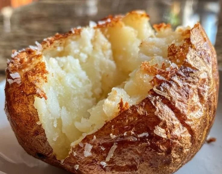 Crispy air fryer baked potatoes with golden skin and fluffy interior