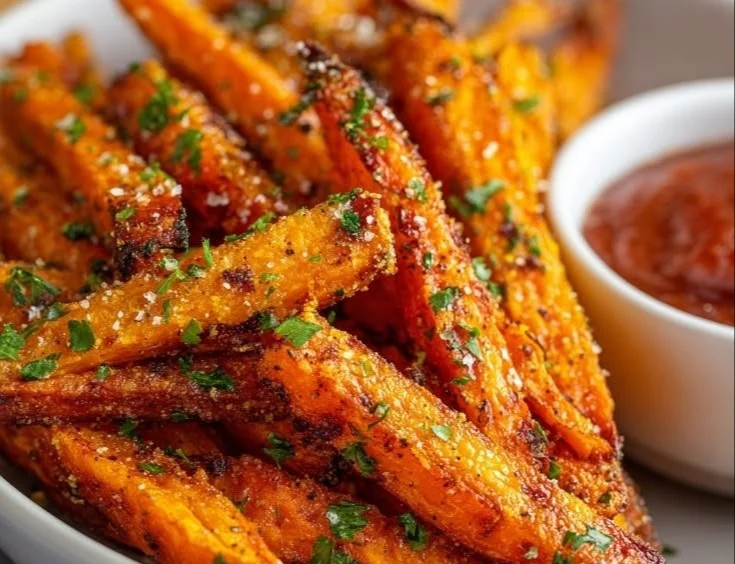 Crispy air fryer carrot fries served in a bowl