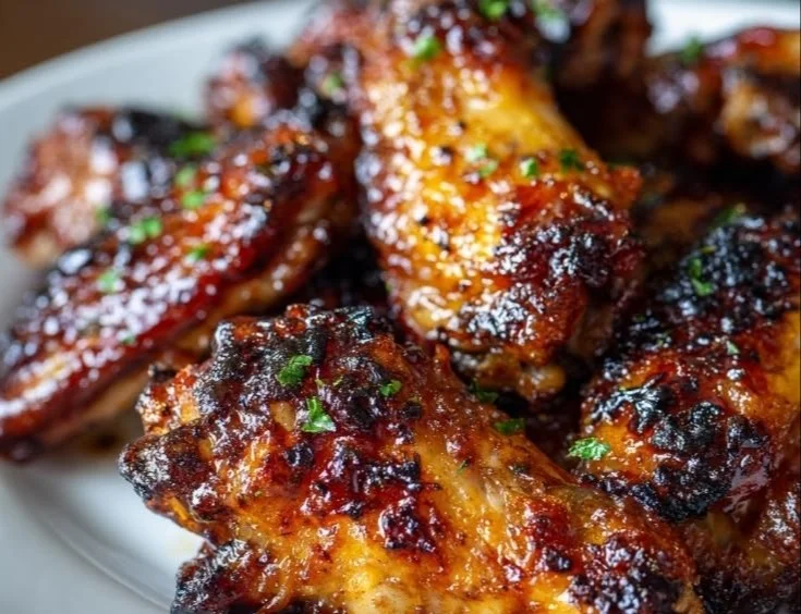 Crispy oven baked honey BBQ chicken wings served on a plate