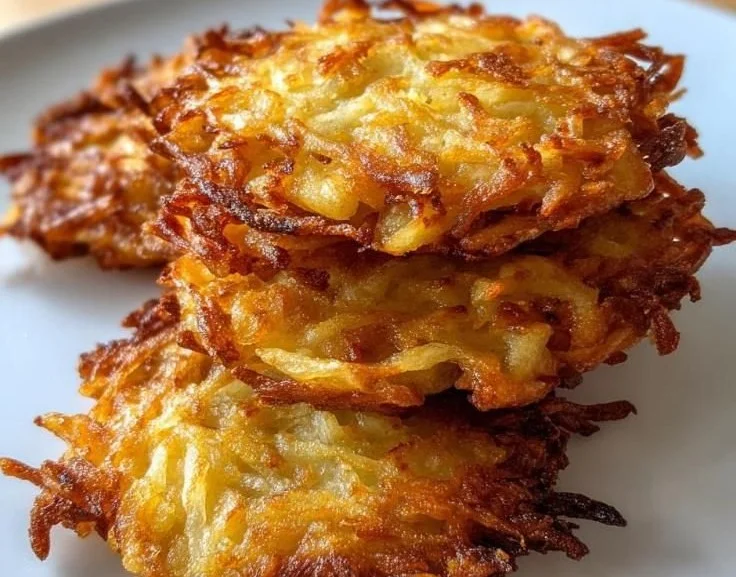 Delicious crispy potato latkes served with sour cream and applesauce.