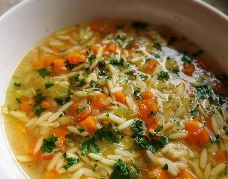 Bowl of comforting penicillin soup with fresh herbs and vegetables