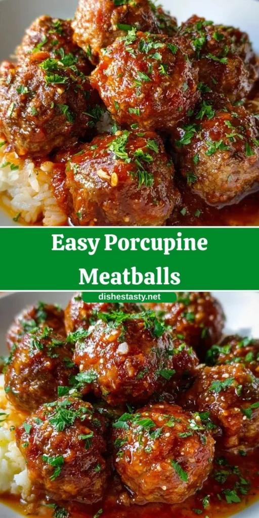 Delicious easy porcupine meatballs served on a plate with sauce