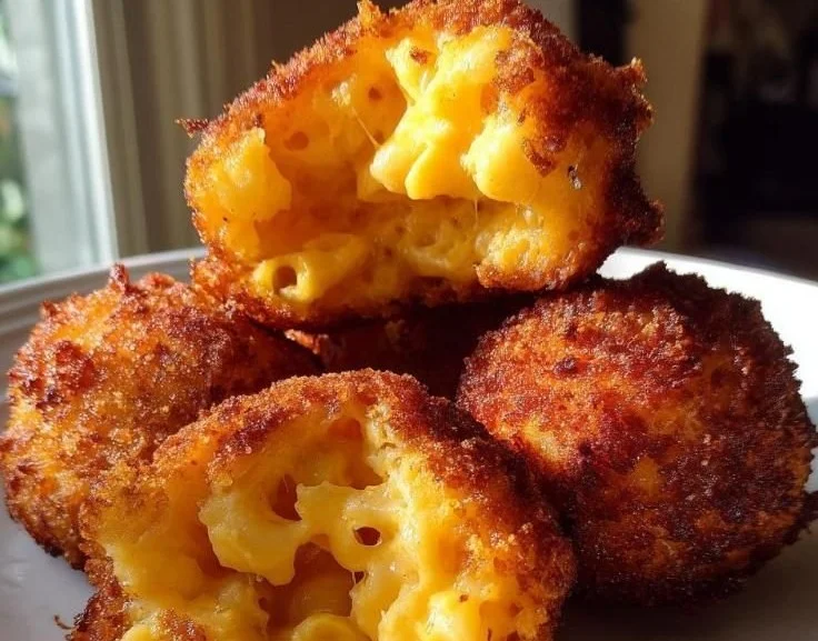 Crispy Fried Mac & Cheese Bites on a plate garnished with herbs