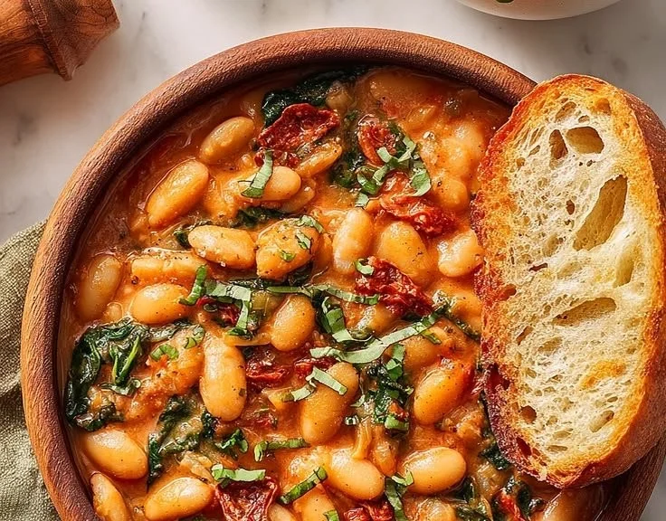 Deliciously creamy Garlic Butter Beans served in a bowl