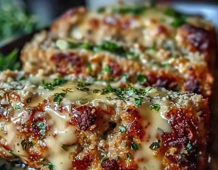 Delicious Garlic Parmesan Meatloaf served with sides