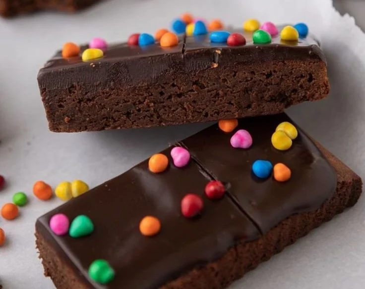 Delicious gourmet cosmic brownies topped with colorful sprinkles