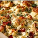 High protein chicken bake with fresh vegetables and herbs