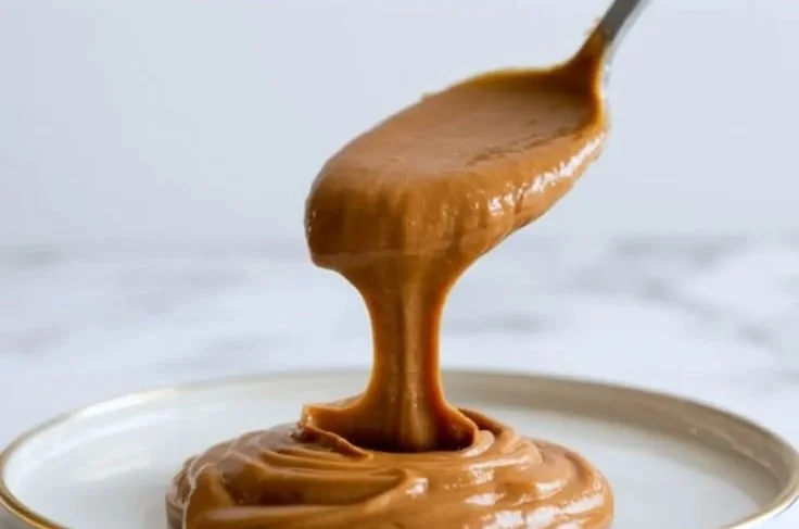 Homemade Biscoff Cookie Butter in a jar with a spoon, perfect for desserts