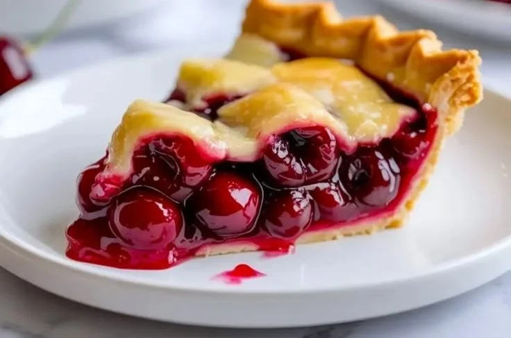 A jar of homemade cherry pie filling with fresh cherries.