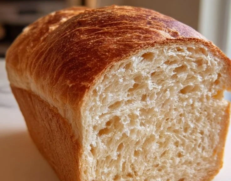 Sliced honey whole wheat bread on a wooden board with a honey dipper.