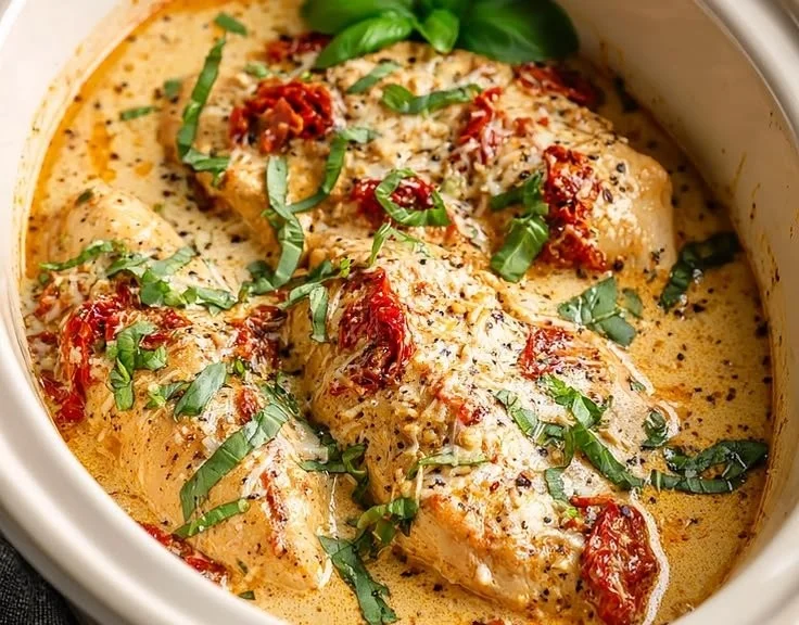 Italian Slow Cooker Marry Me Chicken dish served with herbs