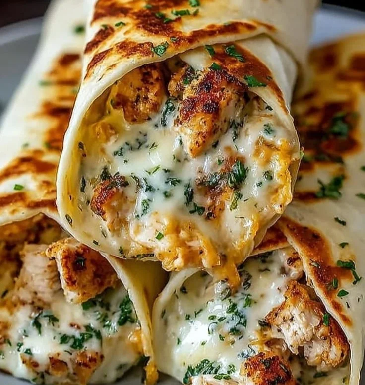 Low Carb Cheesy Garlic Chicken Wraps served on a plate with fresh ingredients