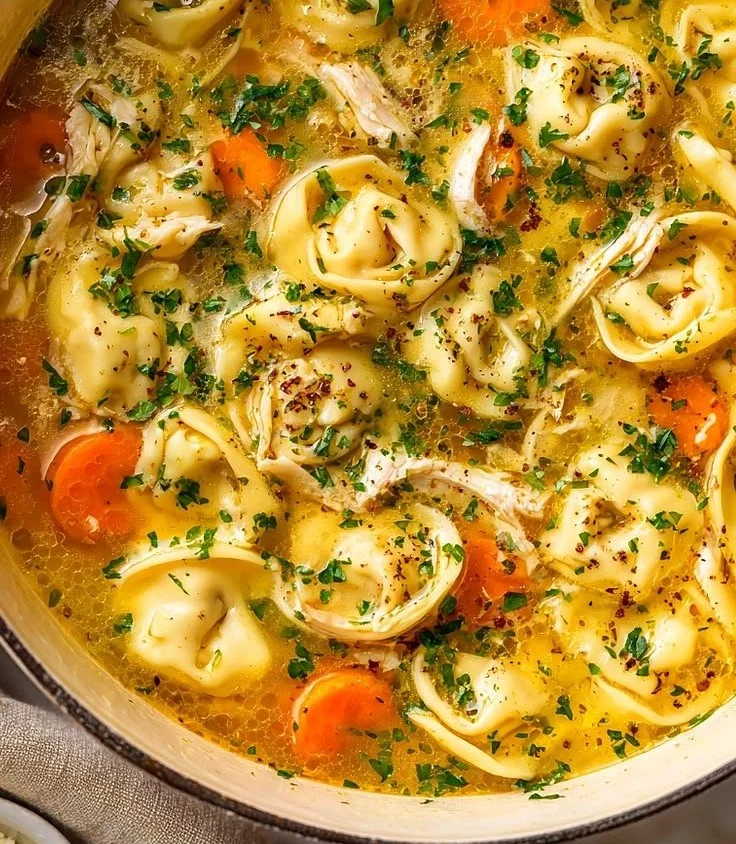Delicious one-pot chicken tortellini soup with fresh ingredients