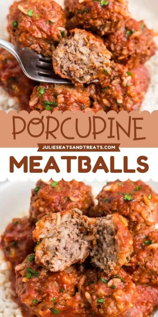 Delicious porcupine meatballs served with rice and tomato sauce