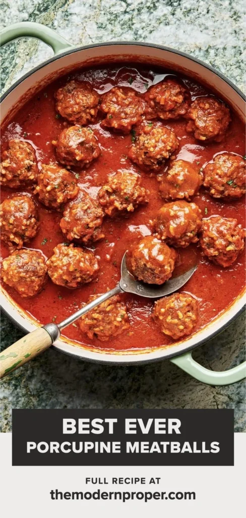 Delicious porcupine meatballs served with sauce and herbs