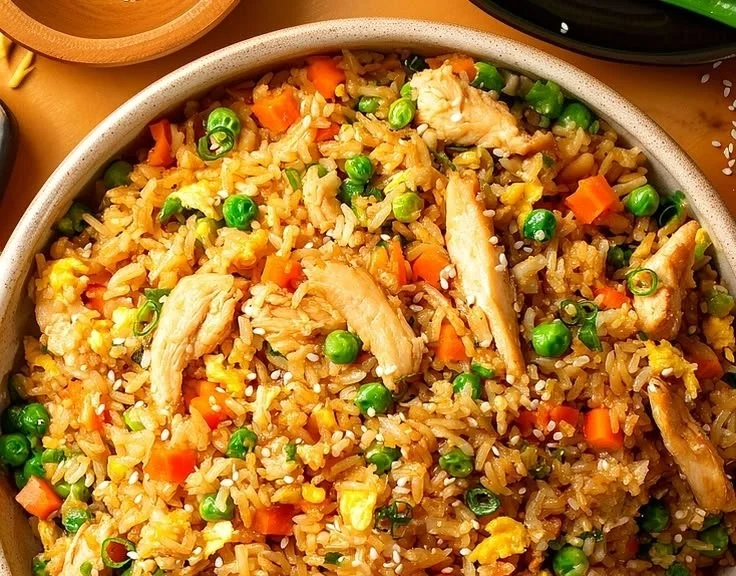 Delicious Quick Chinese Chicken Fried Rice served in a bowl