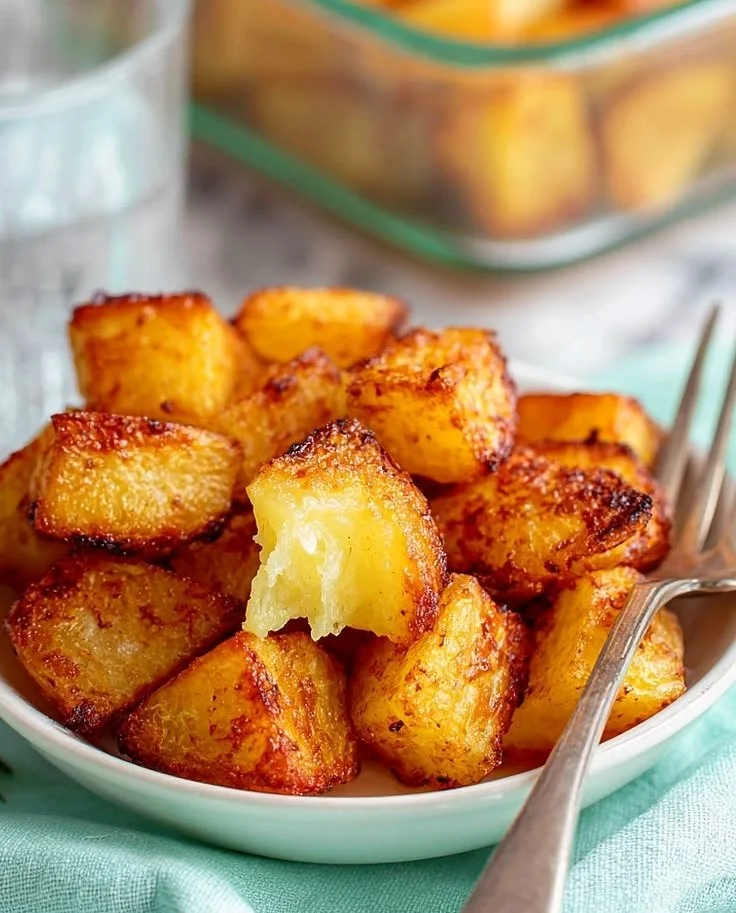 Delicious quick roasted potatoes, golden and crispy, served as a side dish.