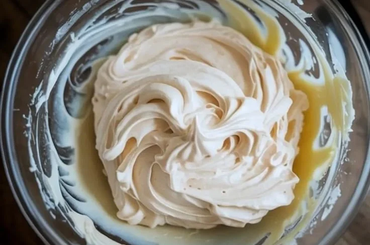 Delicious Russian Buttercream frosting on a layered cake.