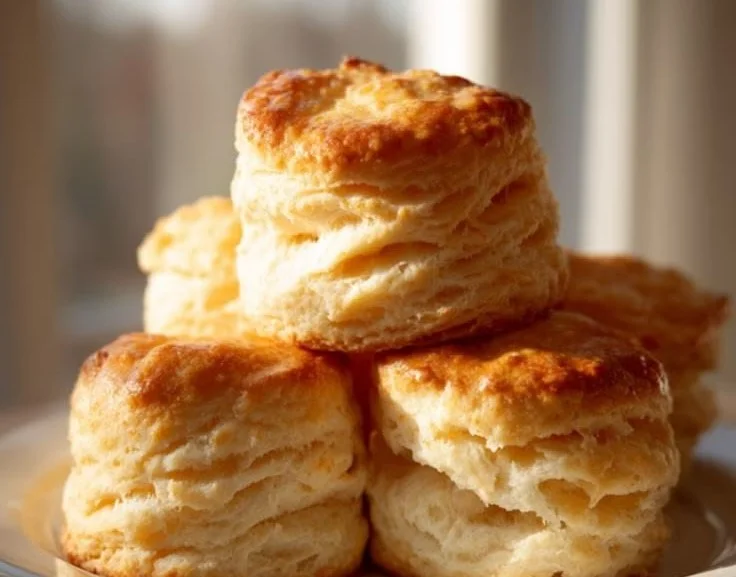Fluffy Southern buttermilk biscuits on a rustic plate.