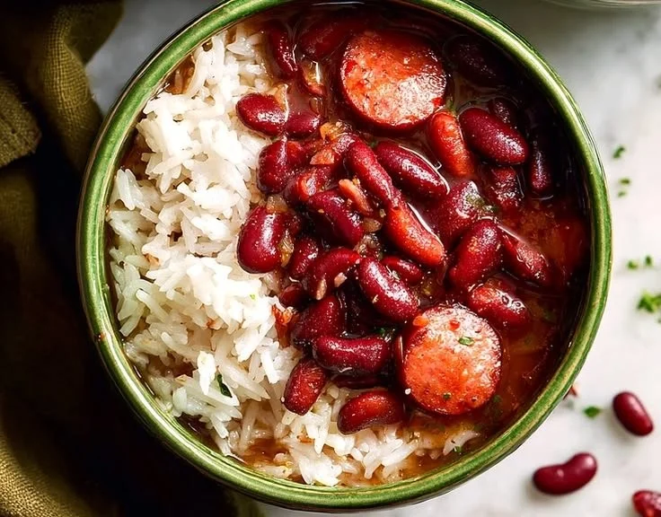 Delicious Southern red beans and rice served in a bowl.