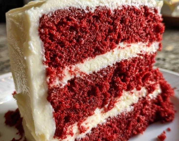 Delicious Southern red velvet cake with cream cheese frosting