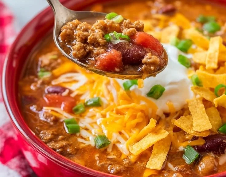 Delicious spicy crockpot ground beef taco soup in a bowl