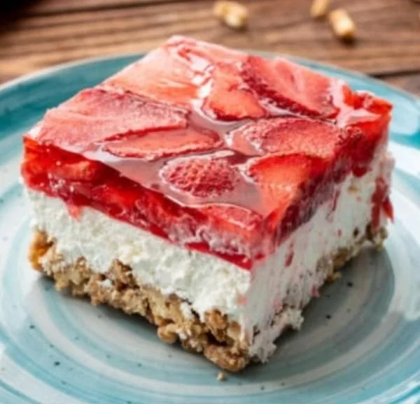 Delicious Strawberry Pretzel Salad served in a bowl
