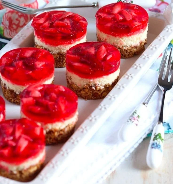 Strawberry Pretzel Salad Cheesecake topped with fresh strawberries and whipped cream.