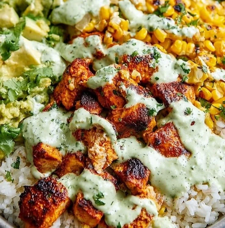 Delicious Street Corn Chicken Rice Bowl with tender chicken and fresh ingredients