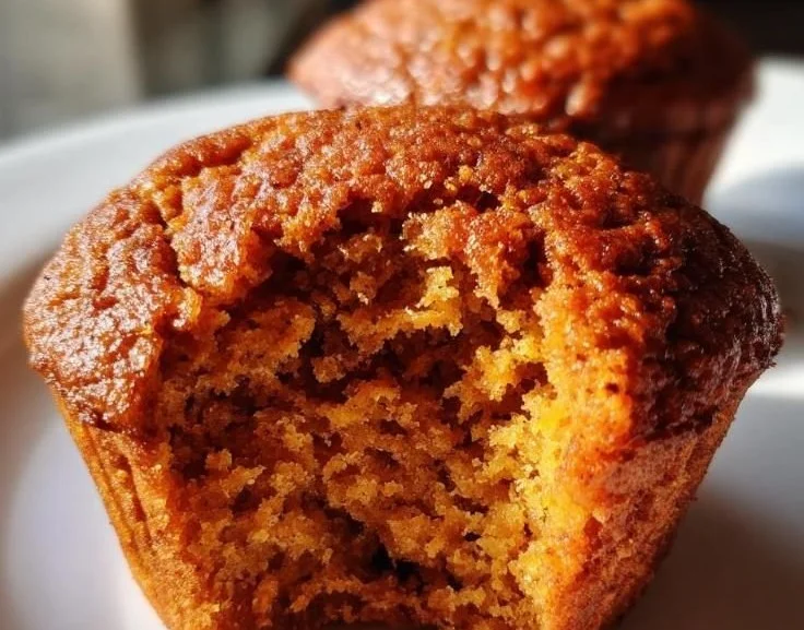 Freshly baked sweet potato muffins on a wooden table