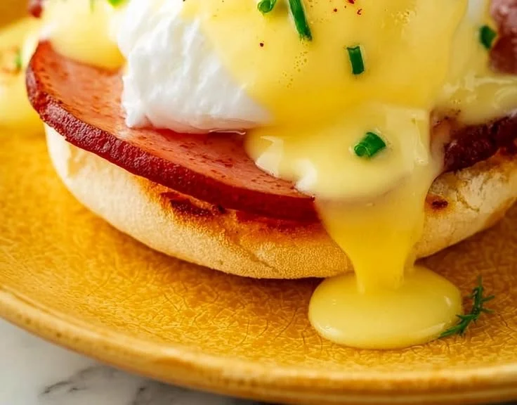 Deliciously presented Ultimate Eggs Benedict with poached eggs and hollandaise sauce