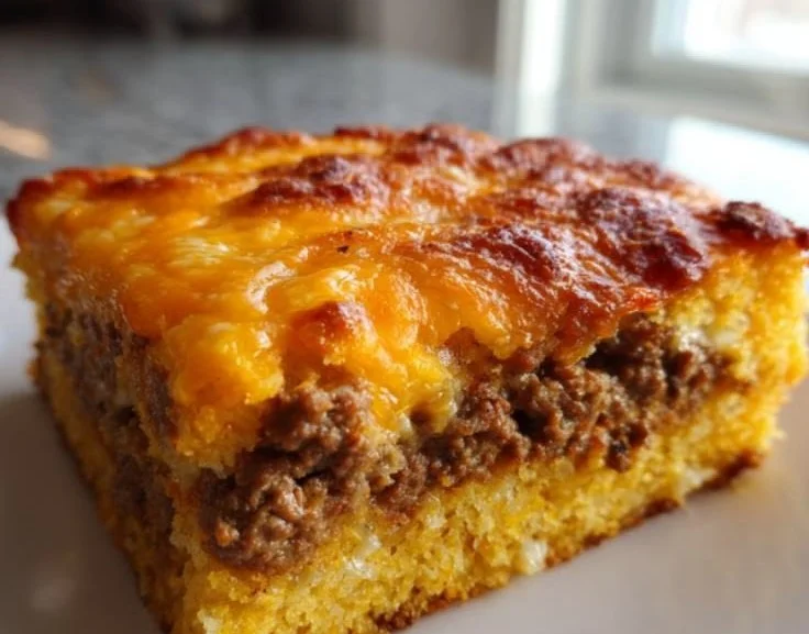 Delicious cowboy cornbread casserole served in a dish with toppings