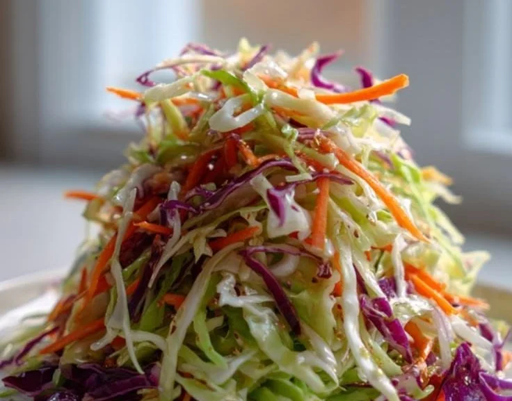 Vinegar-based cabbage salad with fresh vegetables