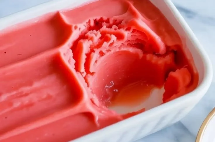 Delicious watermelon sorbet in a bowl garnished with mint leaves
