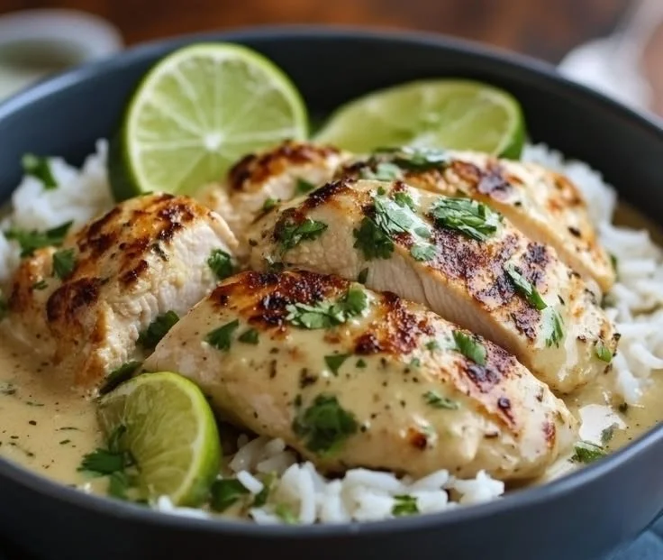Creamy coconut lime chicken recipe with chicken breasts and thighs