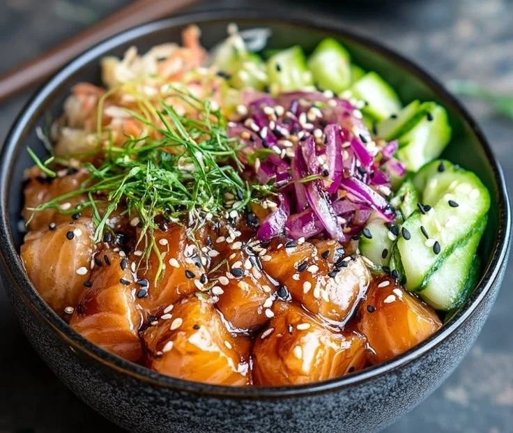 Ahi Tuna Poke Bowl prepared with fresh ingredients in a Viktoria Pressure Cooker