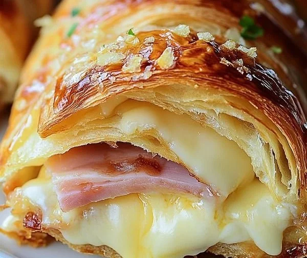 Baked ham and cheese croissants fresh out of the oven