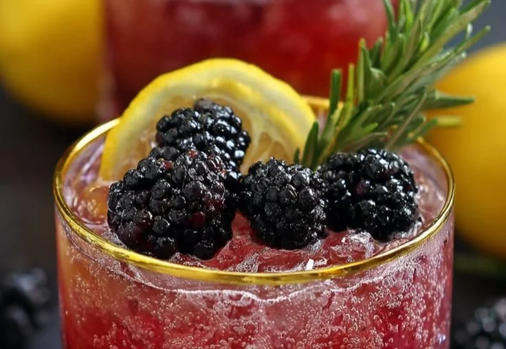 A refreshing Blackberry Lemon Mocktail served in a glass with fresh blackberries and lemon slices.