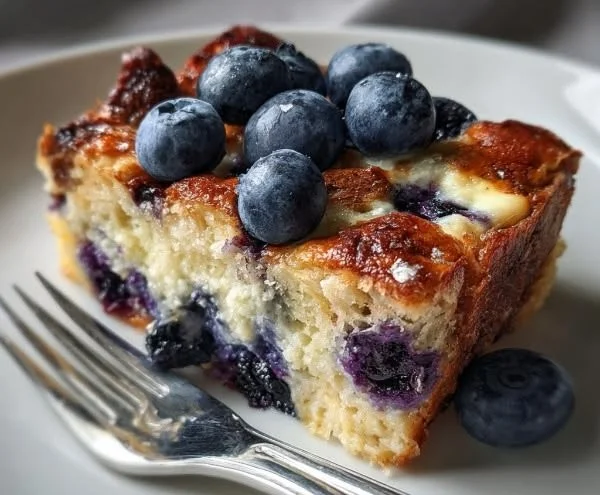Blueberry Cottage Cheese Breakfast Bake fresh out of the oven