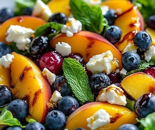 Delicious Blueberry Peach Feta Salad with fresh ingredients