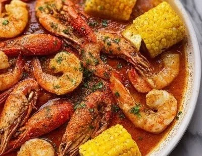 Delicious Cajun Seafood Boil featuring shrimp, crab, and seasonings