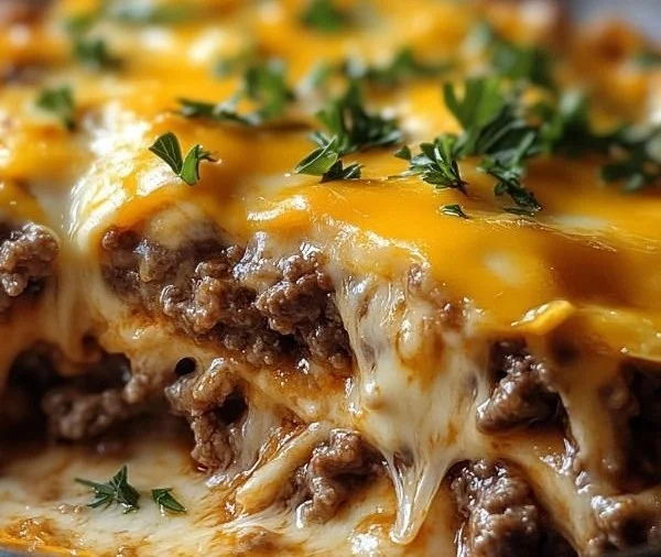 Delicious Carnivore Skillet Cheeseburger Casserole served in a skillet