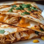 Delicious Cheesy Chicken Quesadilla served with sides