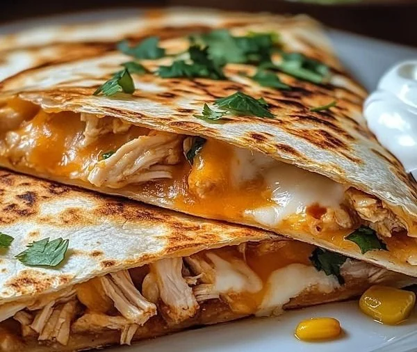 Delicious Cheesy Chicken Quesadilla served with sides